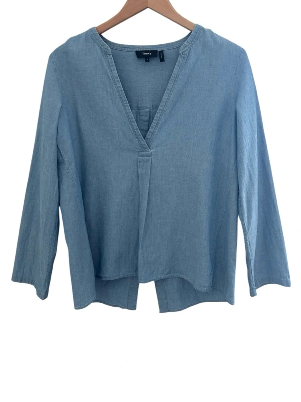 Theory Ophelia Chambray Split Back Blouse Size Small